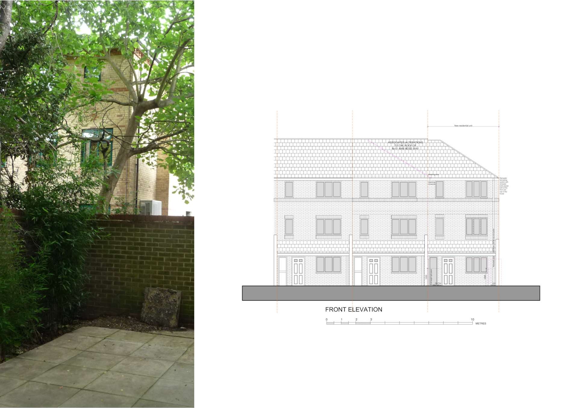 New build house development planning approval Southwark by GOAStudio architects Front elevation New build house development planning approval Southwark by GOAStudio architects Front elevation scaled Planning approval for a new build house development in Southwark by GOAStudio architects